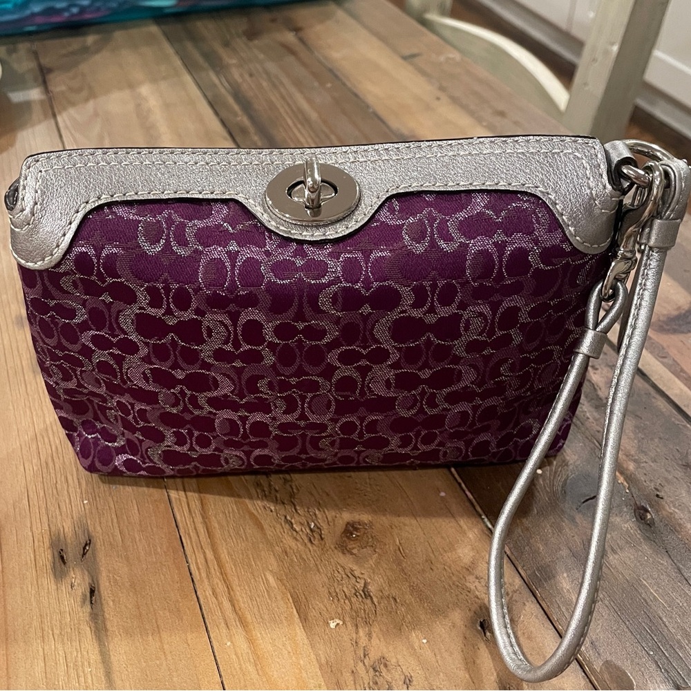 Coach Metallic Silver and Deep Purple Wristlet